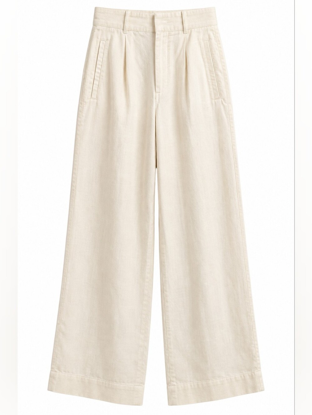 Everlane Linen Way-High Drape Pants Cream Wide Leg Trouser, 10, Coastal